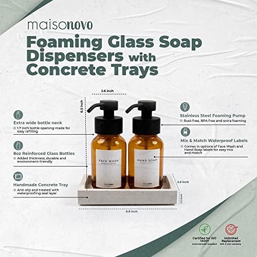 מתקן סבון מקציף של Maisonovo עם מגש בטון וסבון ידיים ועמידות למים תוויות שטיפת פנים | מתקן סבון